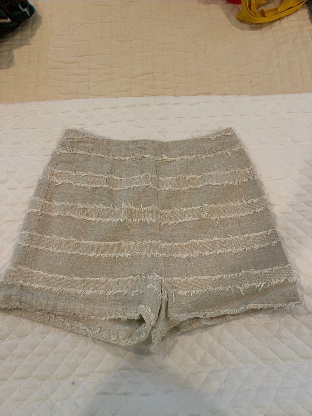 Sugarlips High Waist Fringed Stripe Shorts in Light Beige